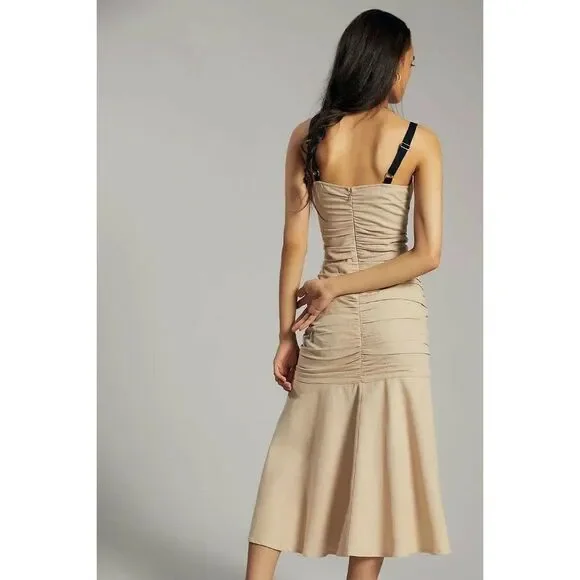 NWT ANTHROPOLOGIE Sz 8 ATSU SUMMER RUCHED MIDI DRESS COTTON LINEN - Picture 3 of 3